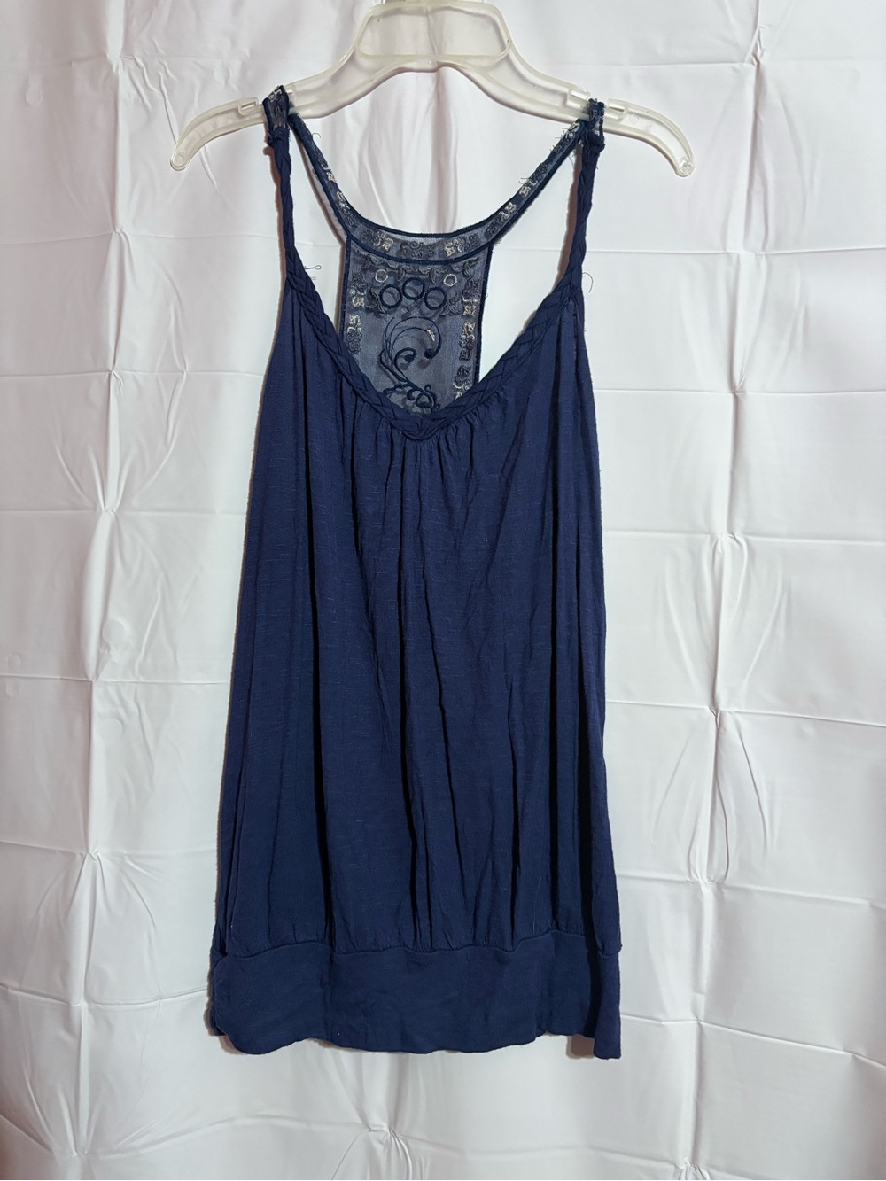 Womens Navy Lace-Back Sleeveless Tank Top